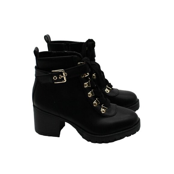 Wild Pair Womens Black Buckle Combat & Lace-up Boots - Picture 2 of 7